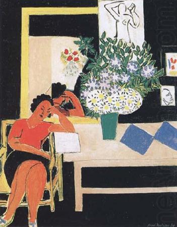 Reader on a Black Background(The Pink Table) (mk35), Henri Matisse